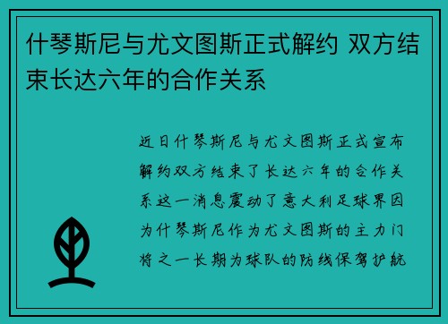 什琴斯尼与尤文图斯正式解约 双方结束长达六年的合作关系 什琴斯尼与尤文图斯正式解约 双方结束长达六年的合作关系